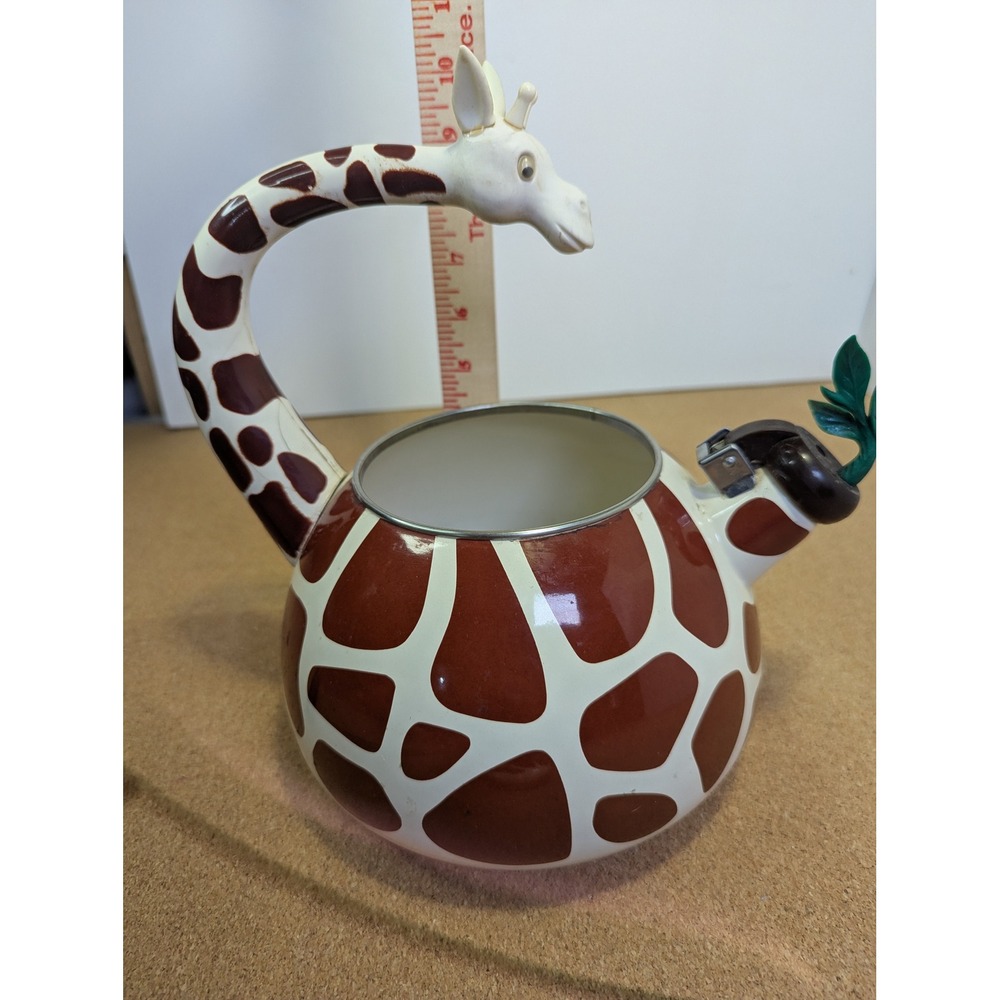 Vintage Giraffe Whistling Tea Kettle Enamel Stovetop Animal Safari Kitchen Decor - Picture 9 of 9